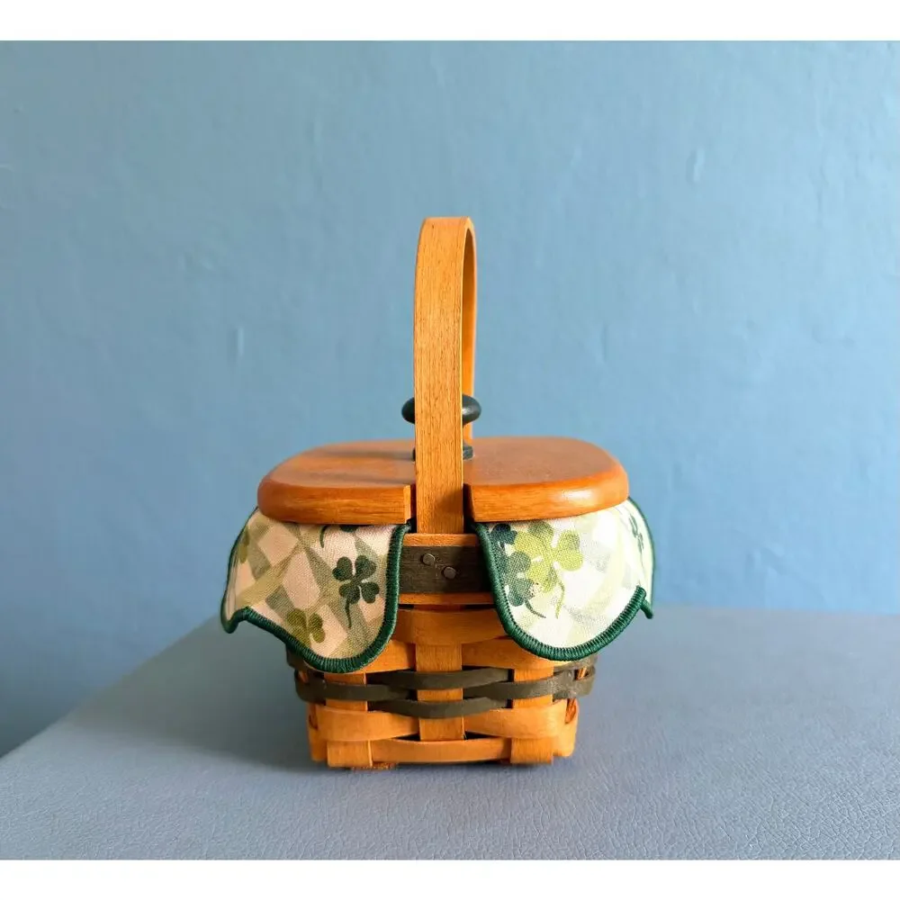 Vtg 1999 Longaberger Lots of Luck Basket Combo Shamrock Liner Wooden Lid St Pat